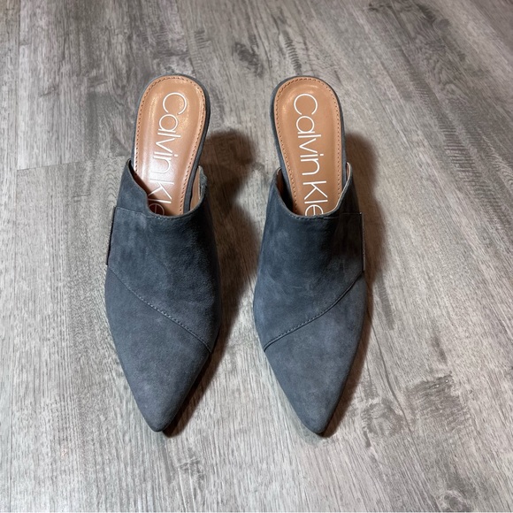 Calvin Klein Grecia Mule Pumps Gray Suede Point Toe - Picture 2 of 8